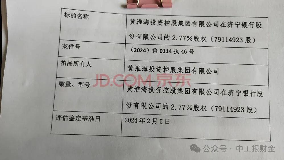 济宁银行7911.49万股股权流拍，起拍价1.63亿元