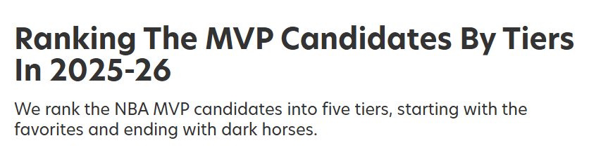 原创 新赛季谁将是MVP?美媒将20位球星分档:东契奇第1档杜库第4档