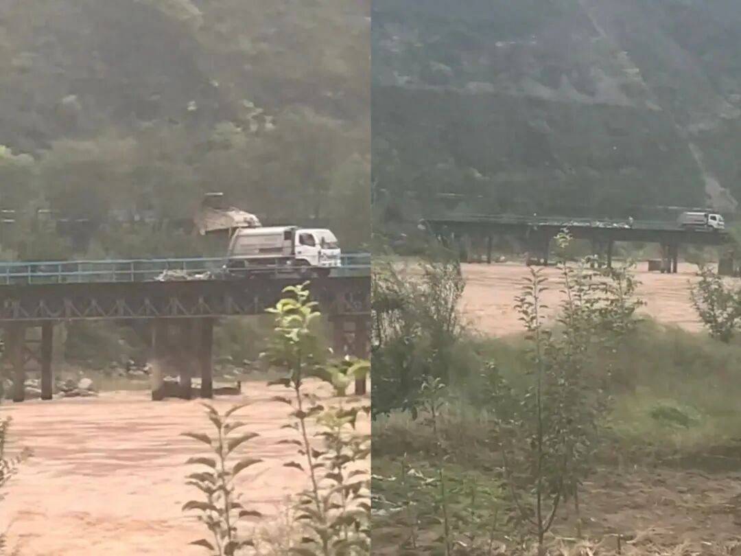甘肃天水垃圾车往渭河倾倒垃圾，村民称河里涨水，大桥无监控，镇政府：正在调查处理