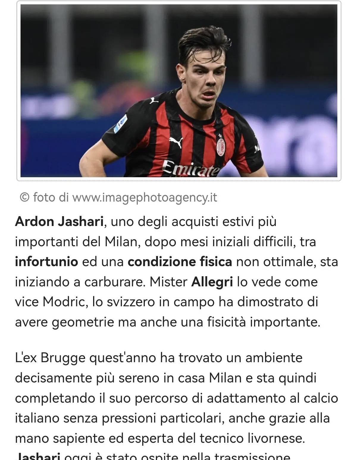 “米兰球员亚沙里专访：米兰是梦想之地普利西