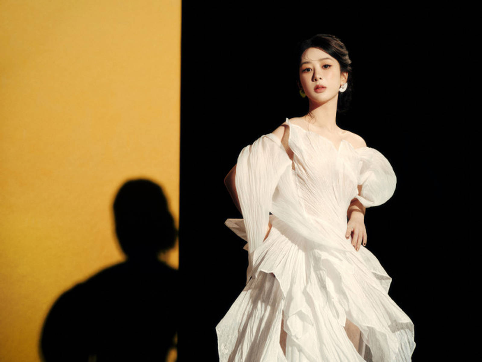 杨紫薄纱白裙似灵动花仙子 盘发造型高贵典雅