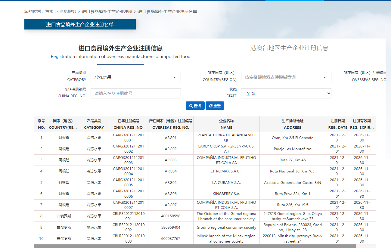境外生产企业在华注册编号