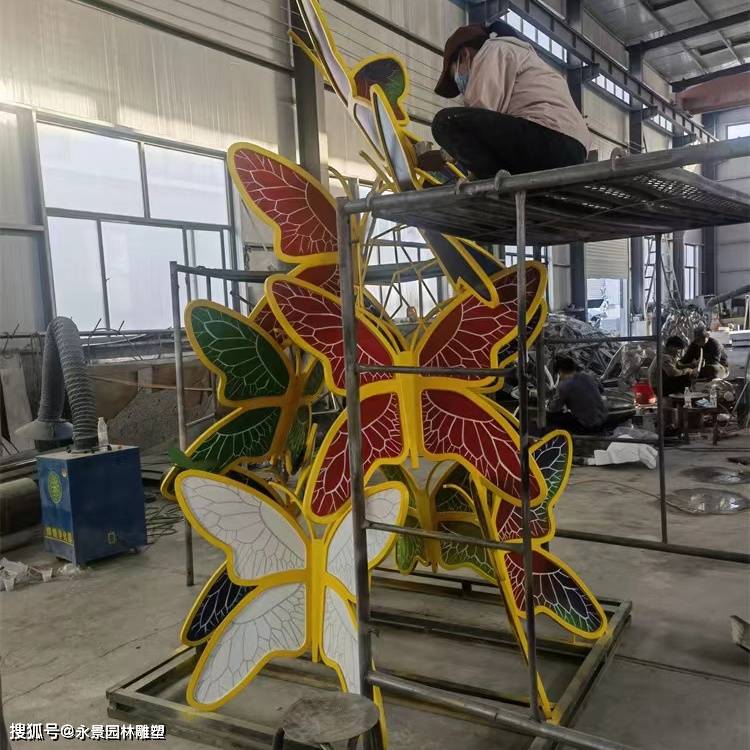 不锈钢彩绘蝴蝶雕塑 大型蝴蝶组合雕塑