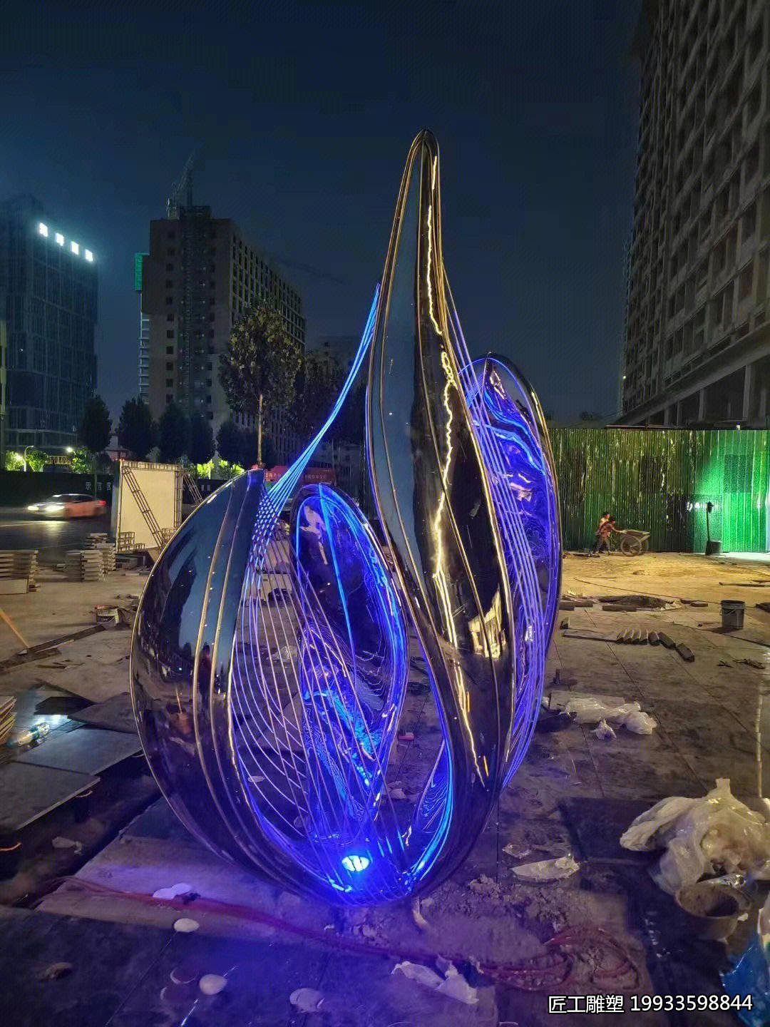 不锈钢发光花朵装饰雕塑 庭院景观落地小品摆件