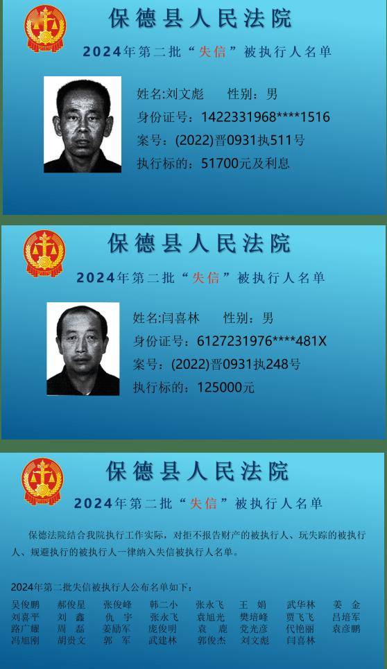 保德法院公布失信被执行人名单！快转发提醒身边人
