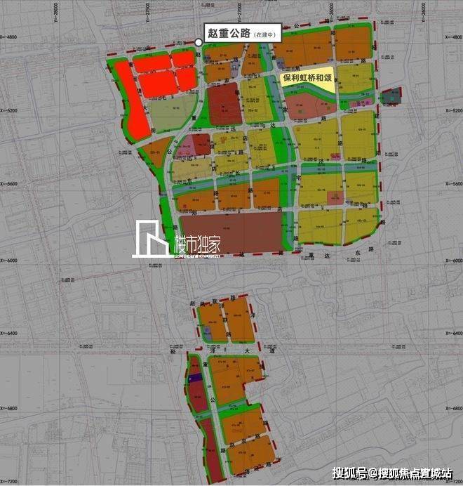 單元規劃編制示意圖直線距離保利虹橋和頌約500米的趙重公路站未來也