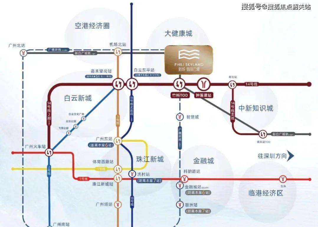 新白廣城軌(預計2023年通車)1站白雲機場,南向通達東莞和深圳2城軌