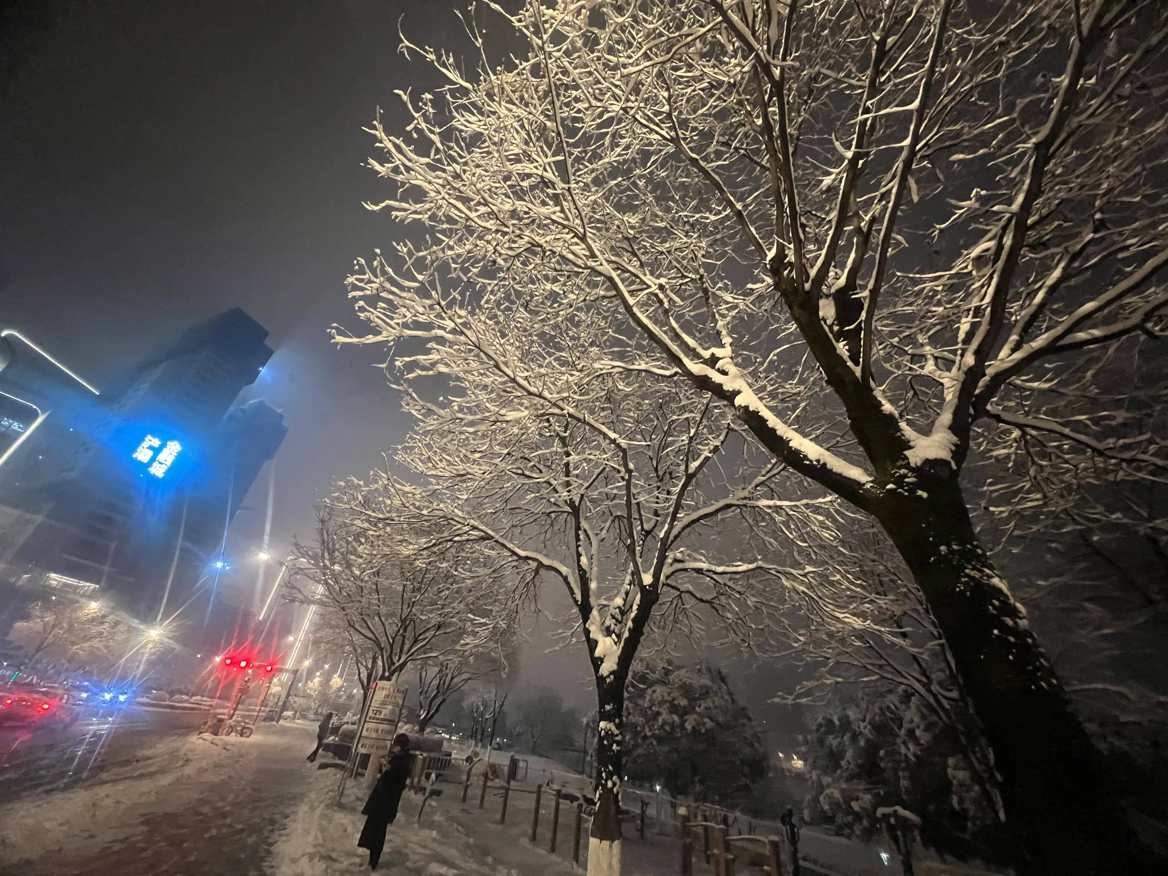 镜头:雪夜古城西安 宛如梦幻般童话世界(组图)_雪景_白雪_夜色