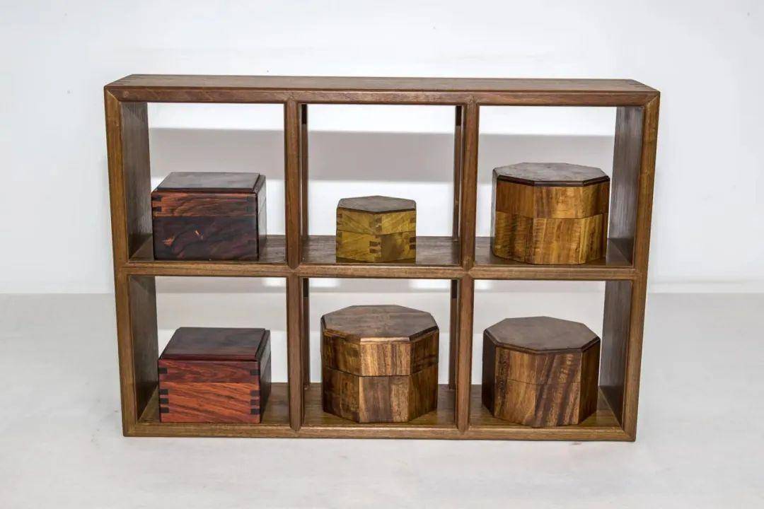 多角盒榫卯木凳高阶鲁班锁将军案摆件收纳盒多层收纳盒(左)回纹摆件