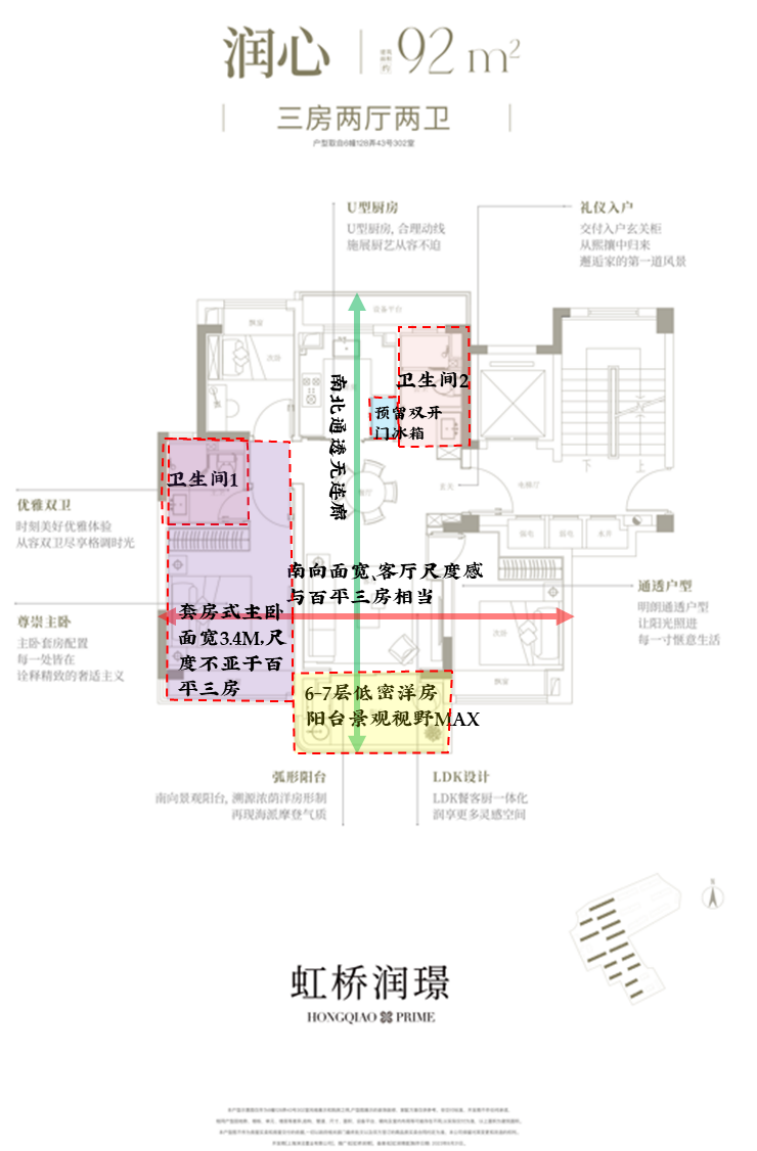 90平米出头的面积段内,做到了3房2卫,这个算得上是颠覆性的设计了