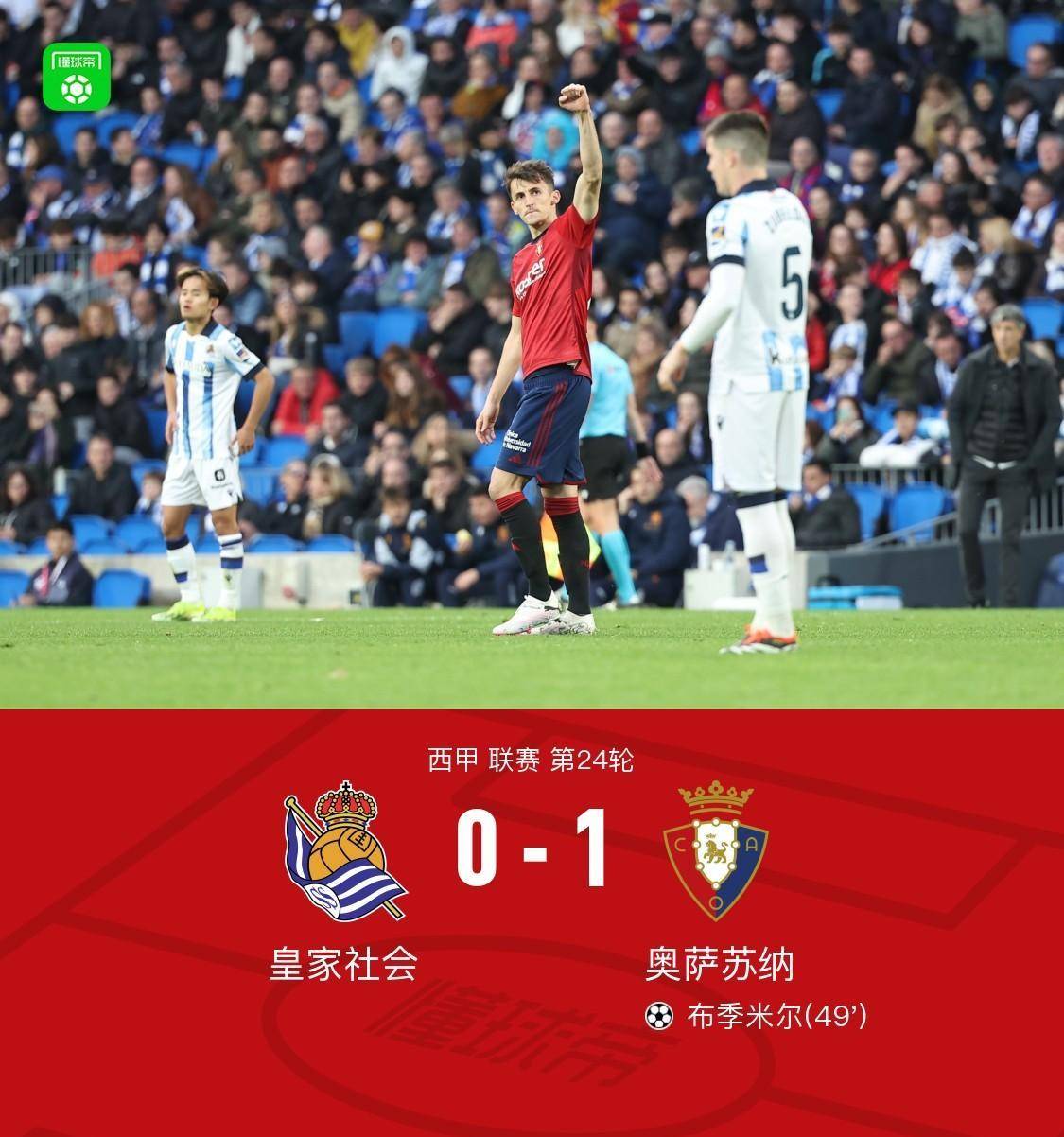 奥萨苏纳1-0皇家社会,布季米尔打进全场唯一进球_佩尼