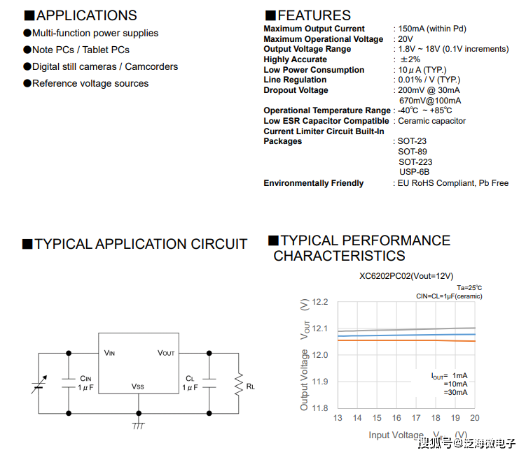 xc6202系列是一款高精度,低功耗,3引脚ldo正向高电压的调整器芯片