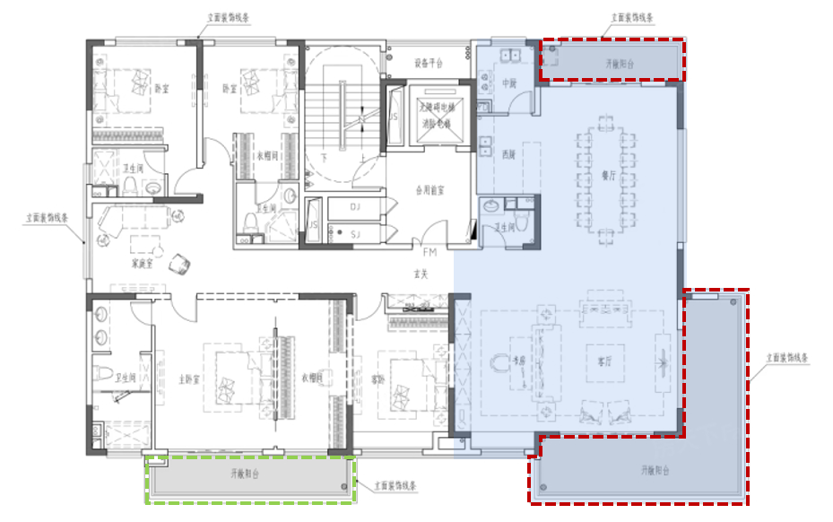 400-7656-772长沙梦想麓隐桐溪建筑面积约310㎡洋房户型三阳台设计