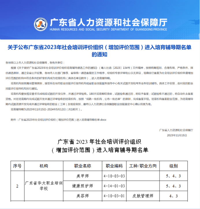 职业技能等级认定社会培训评价组织,具有美容师职业技能等级评价资质