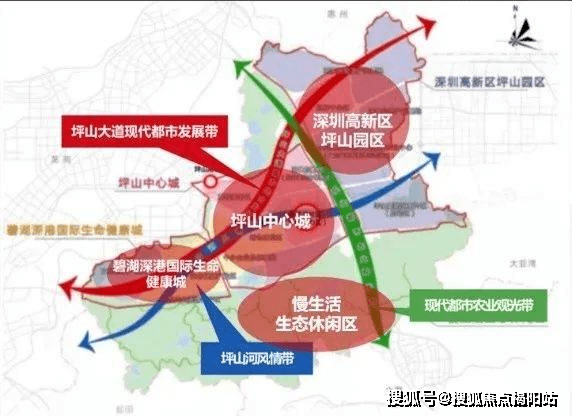 坪山以坪山大道为中轴,产业,居住,商务,市政,产业依次布局,项目片区以
