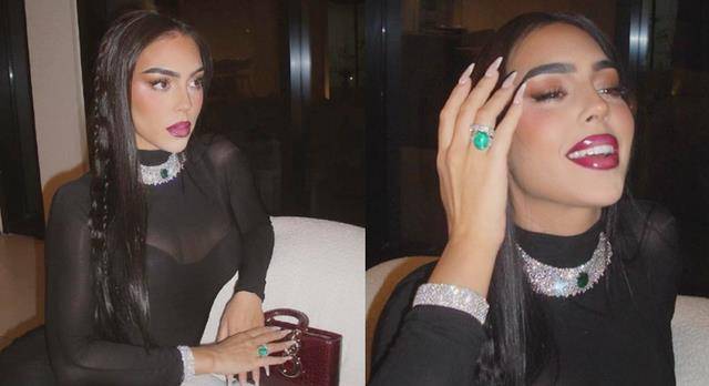 乔治娜高调现身巴黎时装周,尽展优雅风采与华丽首饰_气质_身材_整体