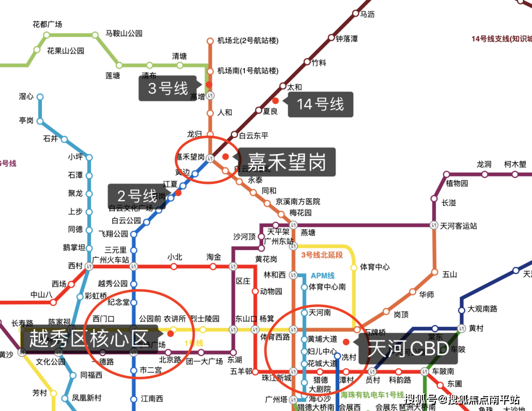 北串联起白云新城总部集聚区,广州设计之都,临空产业组成白云的新中轴