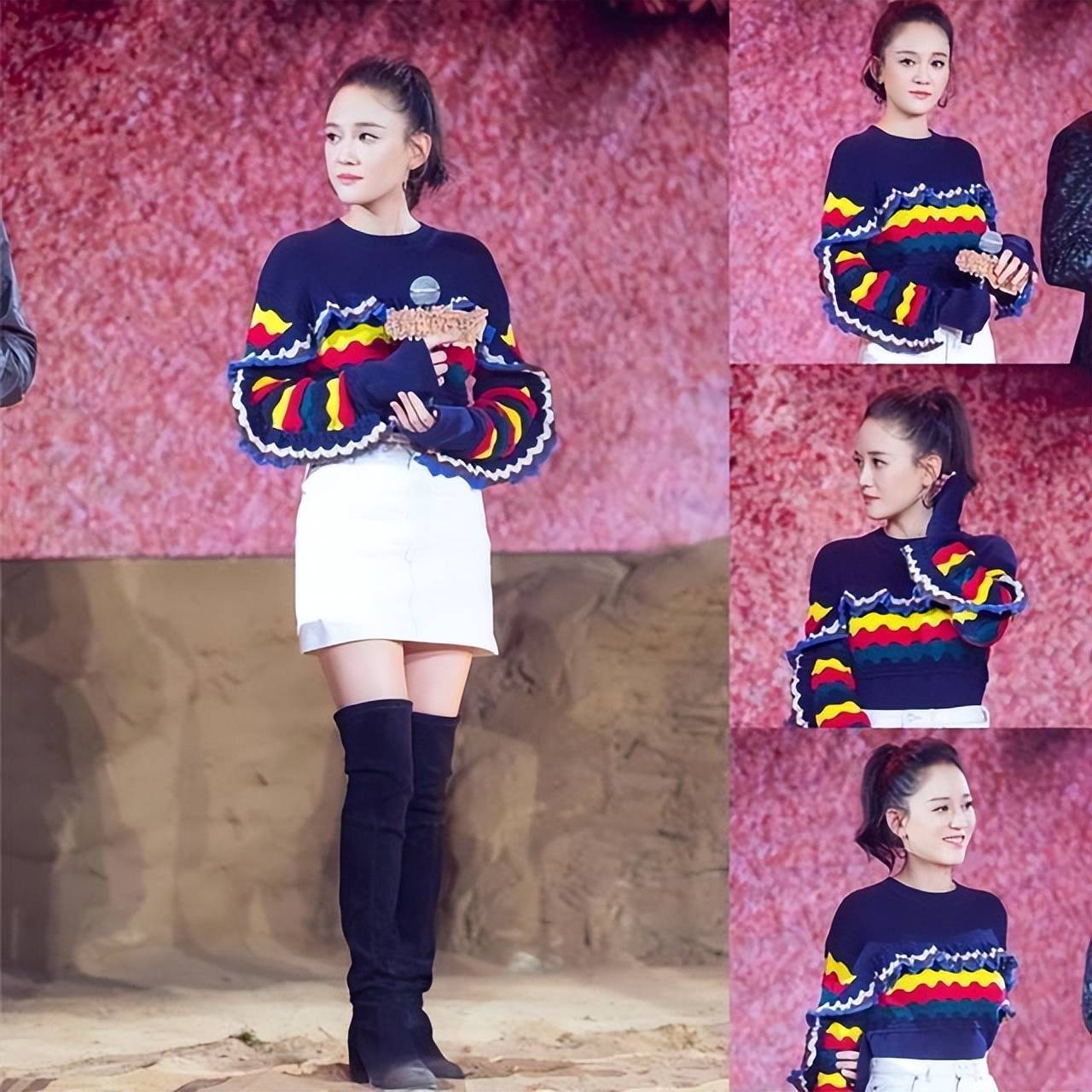 陈乔恩结婚后带火了一种新穿法:毛衣 短裙 长筒靴,时髦又减龄