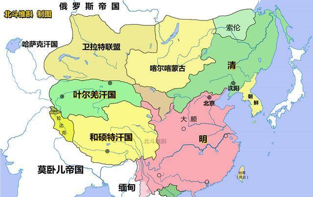 皇太极时期的版图从1583年起兵到1639年,努尔哈赤和皇太极两代帝王