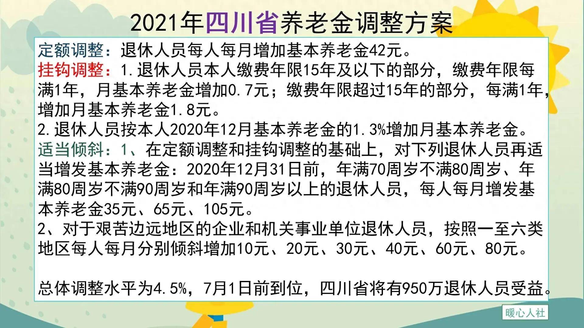 2022年的四川省养老金调整方案2022年全国养老金总体调整水平由4