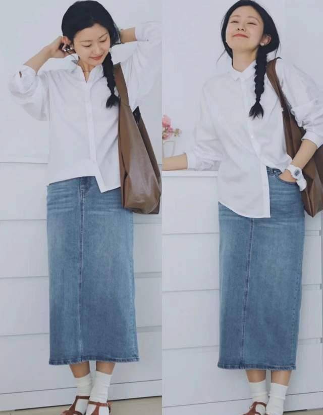 原创白衬衫搭牛仔裤牛仔半裙就是最好穿的出门照着穿简约时尚