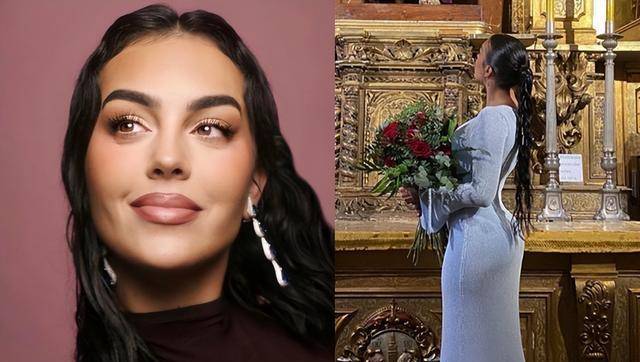 原创乔治娜见证c罗戴帽带孩子看台观战与迷你罗自拍女儿好萌