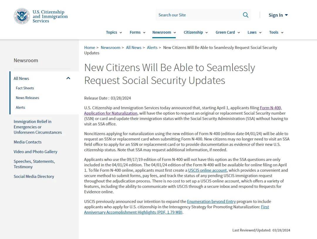 美移民局声明：4月1日起，入籍时可同步申请或更新社安号_搜狐网
