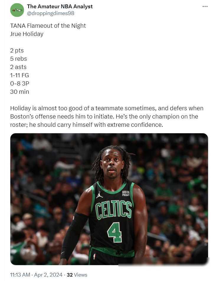 据凯尔特人队内消息人士透露,球队在去年夏天交易得到霍勒迪时就已经