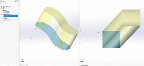 在solidworks2020中按方向加厚曲面