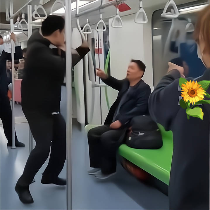 原创上海小伙子与大爷地铁里吵架怒变地铁拳王只敢打空气