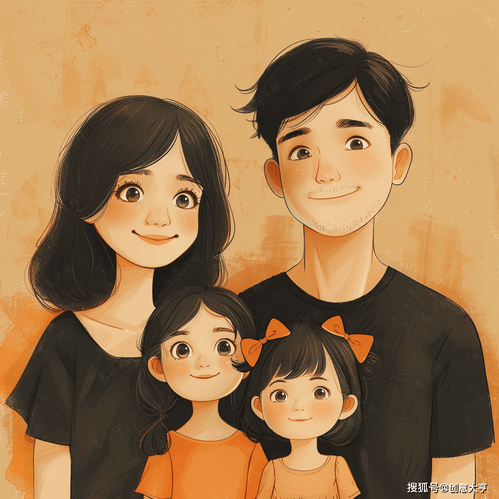 亲子头像一家四口的欢乐出游共享美好时光的珍贵印记专属手绘卡通头像