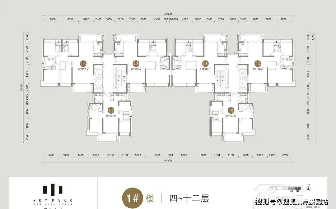深业中城住宅合计3栋,2/3栋已售,只需看1栋的户型即可.