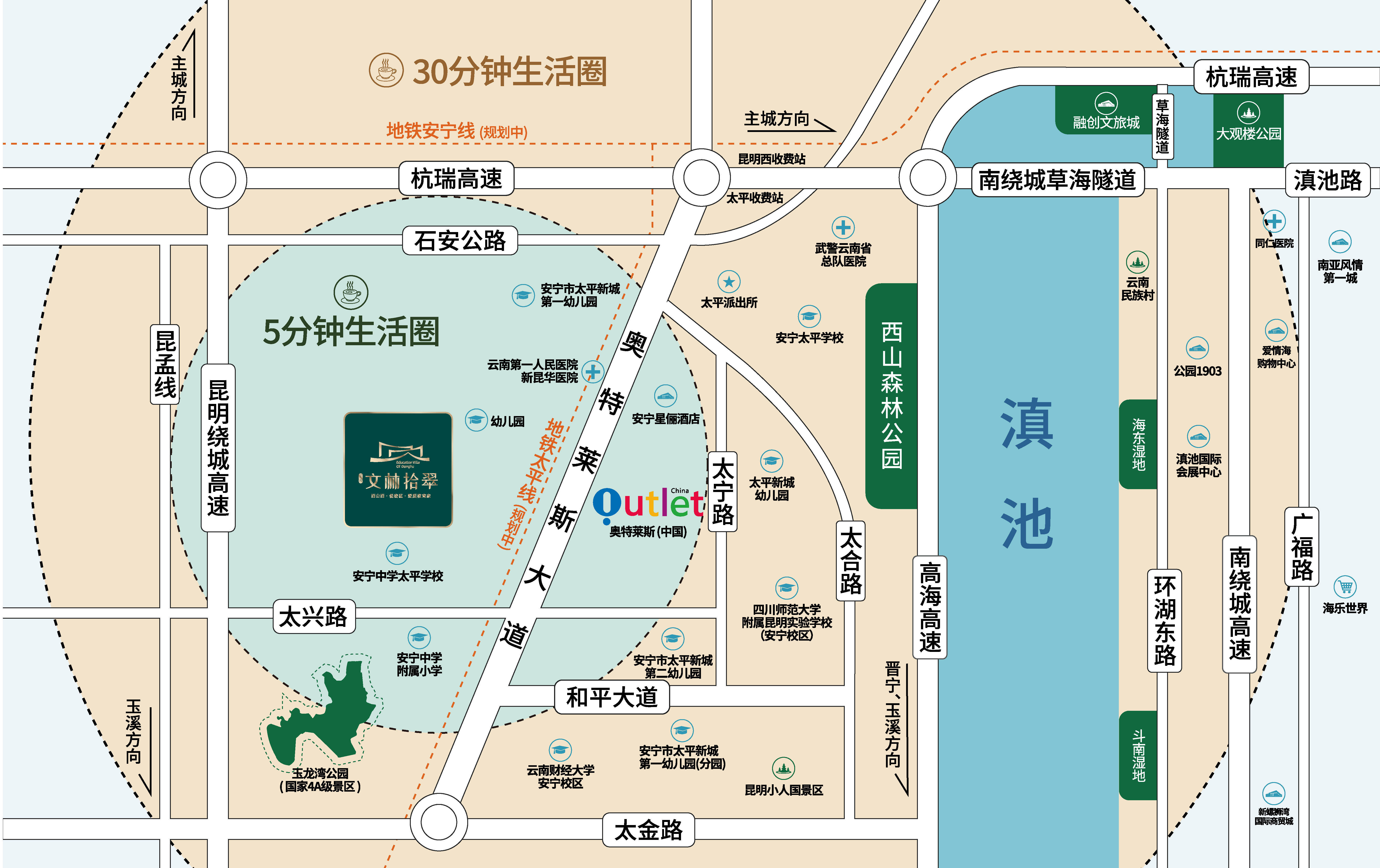 第一人民医院新昆华医院,国家4a级景区玉龙湾公园组成5min舒适生活圈