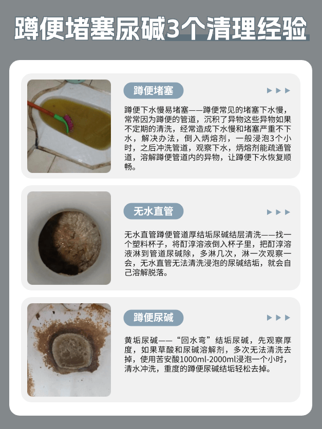 蹲便堵塞尿碱3个清理经验