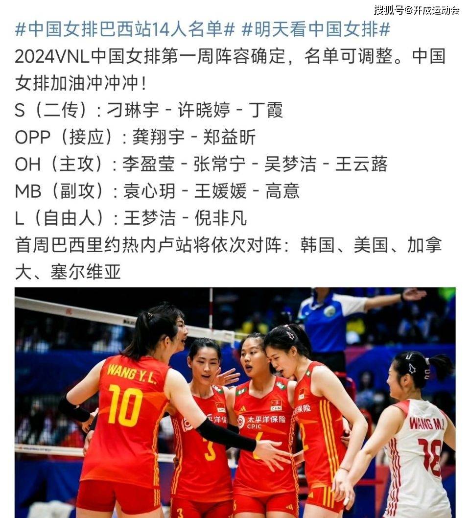 世联赛赛程 中国女排巴西站14人名单确定!朱婷轮休,张常宁出战