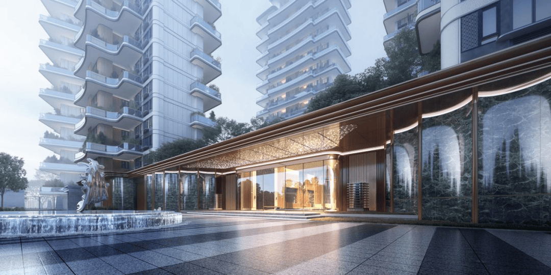 小邻里式空间组合方式,每一栋住宅都采用风雨连廊连接且串联至社区主