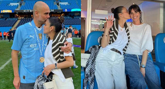 瓜迪奥拉家人见证曼城英超四连冠,女儿颜值身材出众