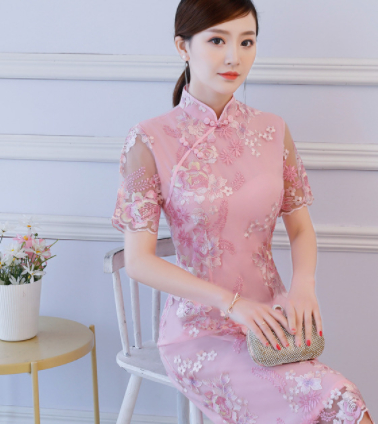 面料凸显质感,穿着倍显高挑,短款蕾丝旗袍裙夏季新款日常改良优雅淑女