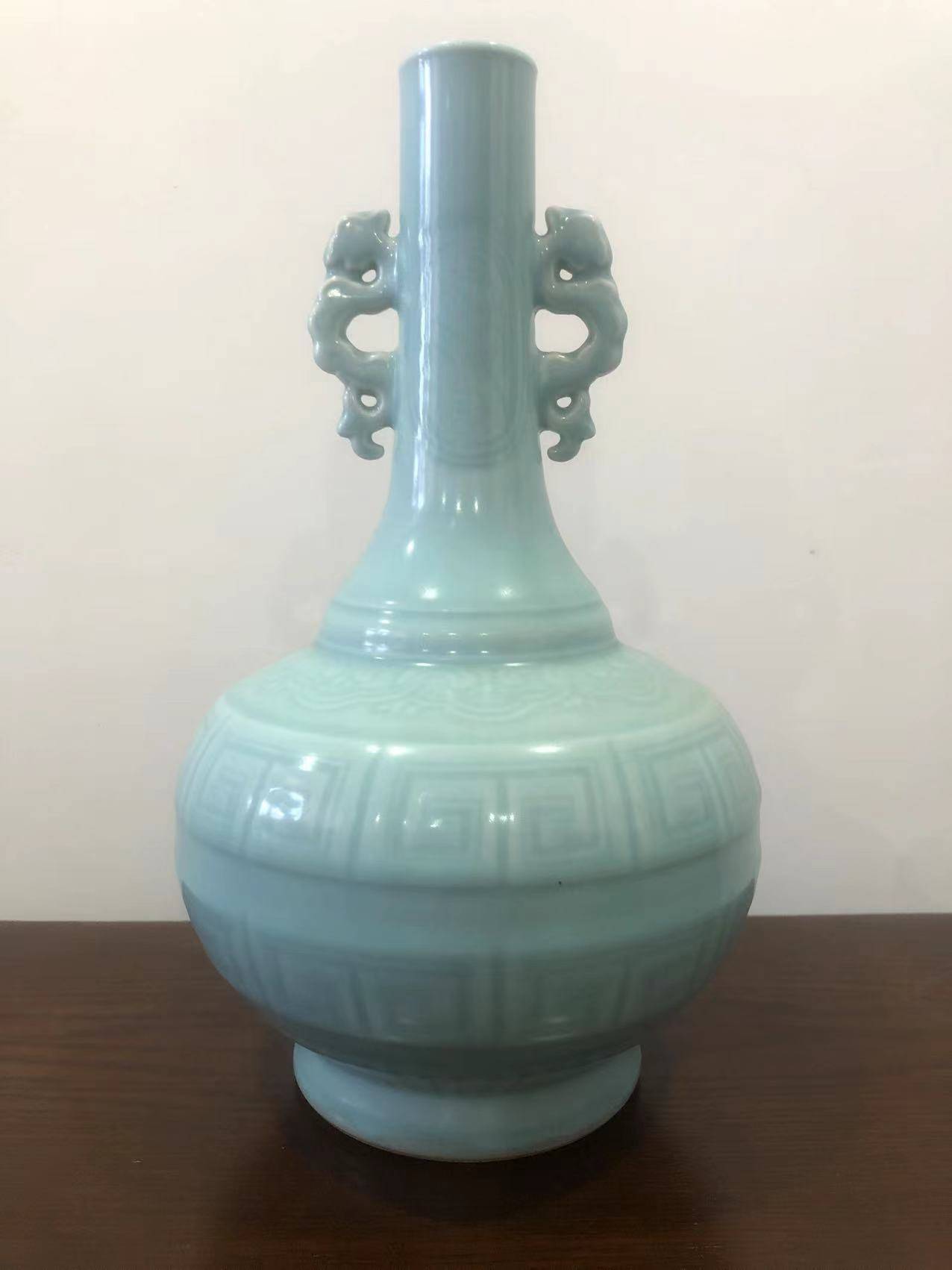 中国　大清乾隆年製　汝窯　天青釉　雙耳瓶　C　7888E 中国 大清乾隆年製 汝窯 天青釉 雙耳瓶 C 7888E - メルカリ
