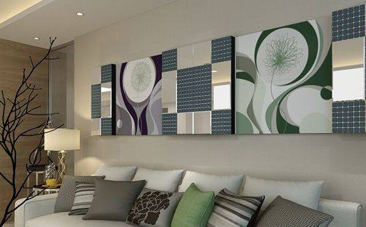 现代简欧风设计的客厅空间,沙发背景墙同样采用了抽象画作为空间填充