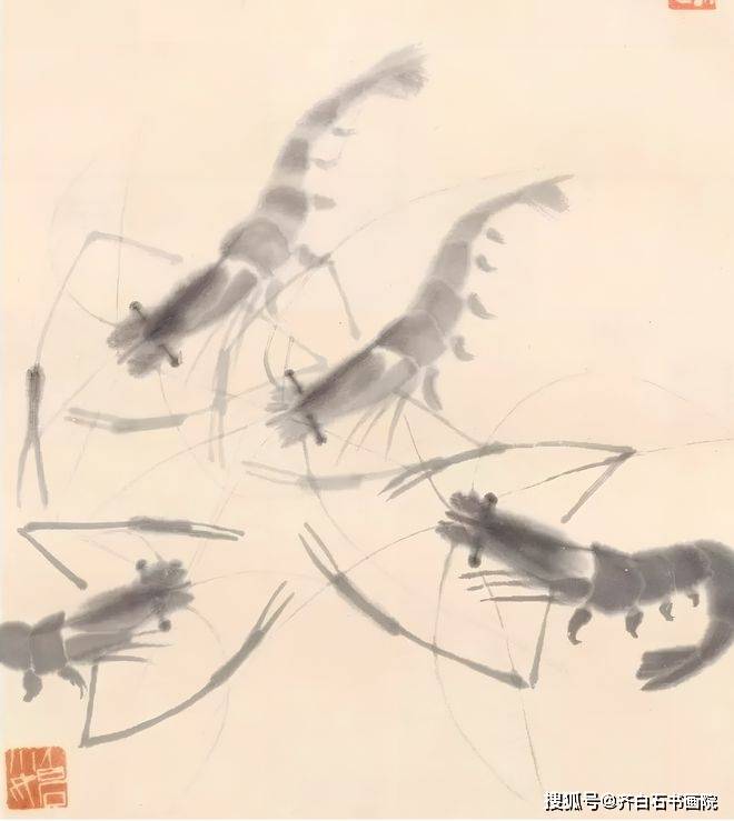 娄师白在齐良芷画的虾上题字,齐良芷弟子汤发周说,这幅画代表了齐家娄