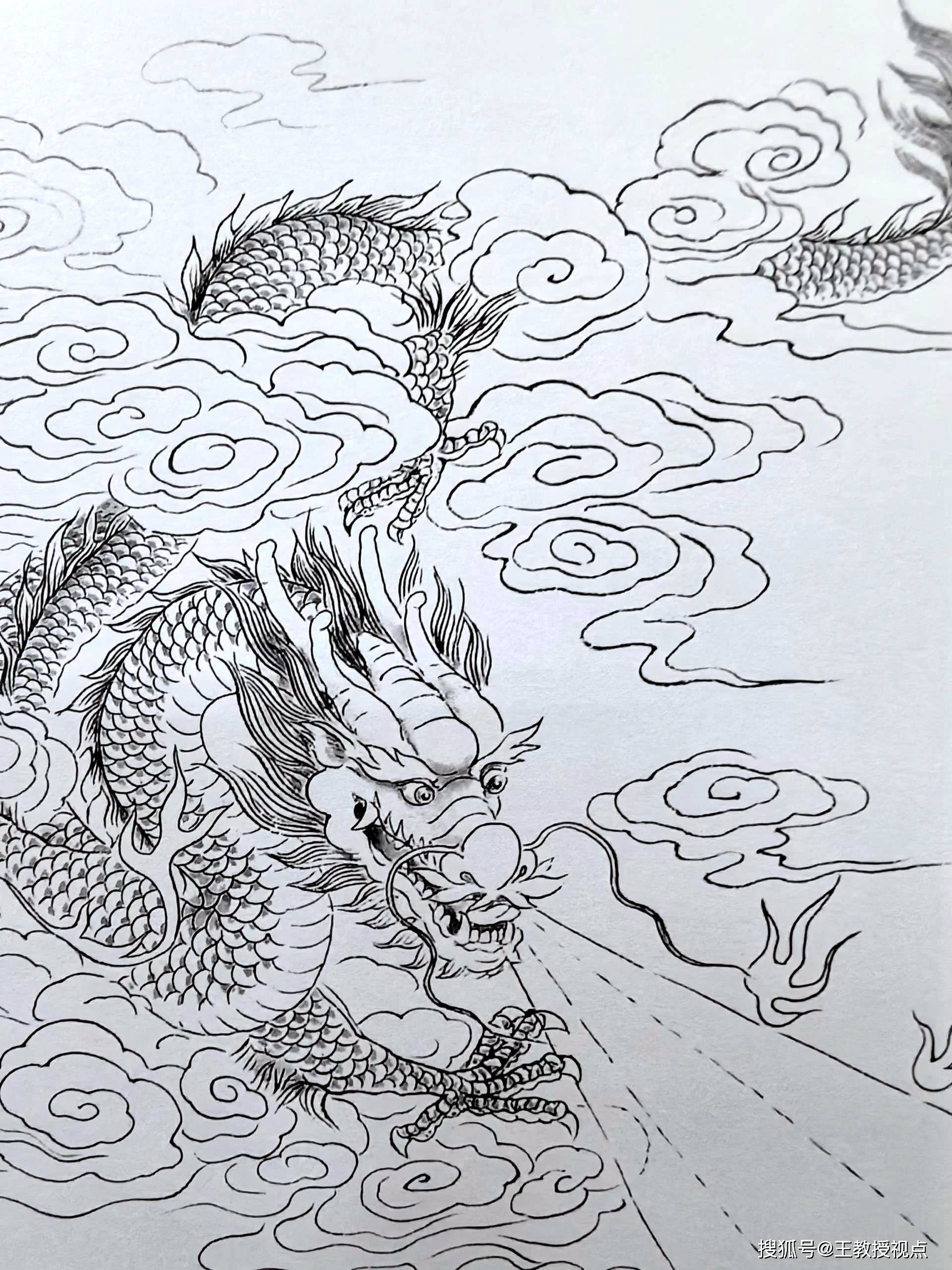 龙腾九天:白描龙系列作品赏析,感受龙的霸气与神韵