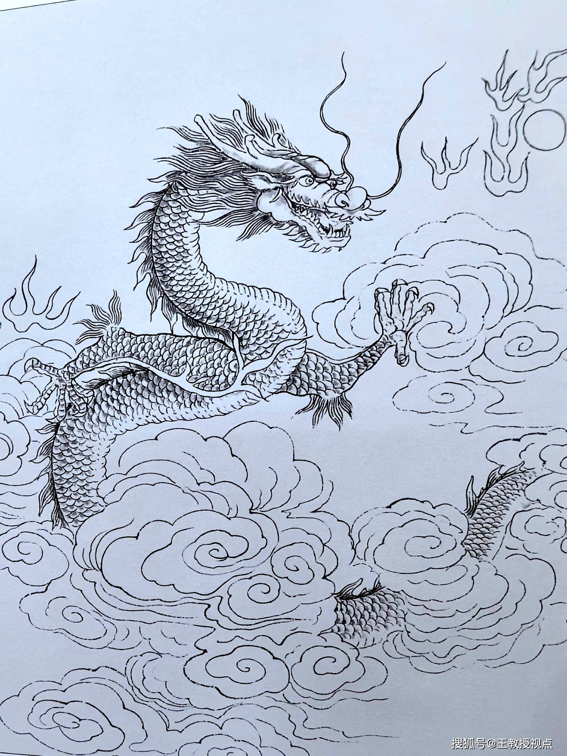 龙腾九天:白描龙系列作品赏析,感受龙的霸气与神韵