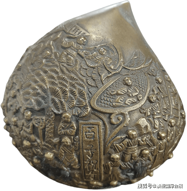 寓意福寿双全的"御制"铜器:"大清御制"款百子祝寿铜桃