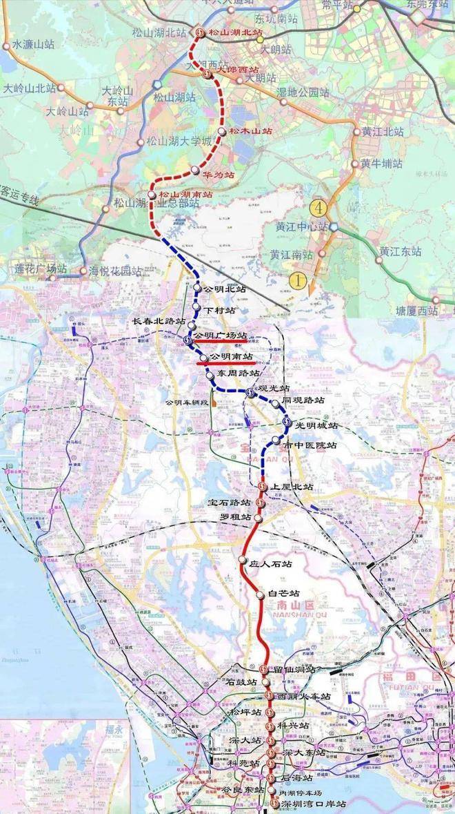 深圳地铁13号线,从深圳湾口岸向北到达公明,未来会与东莞5号线连接