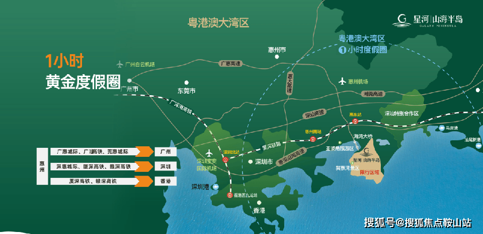 项目位于惠东县巽寮滨海旅游度假区,现有4高速,1高铁,1机场,规划2高铁