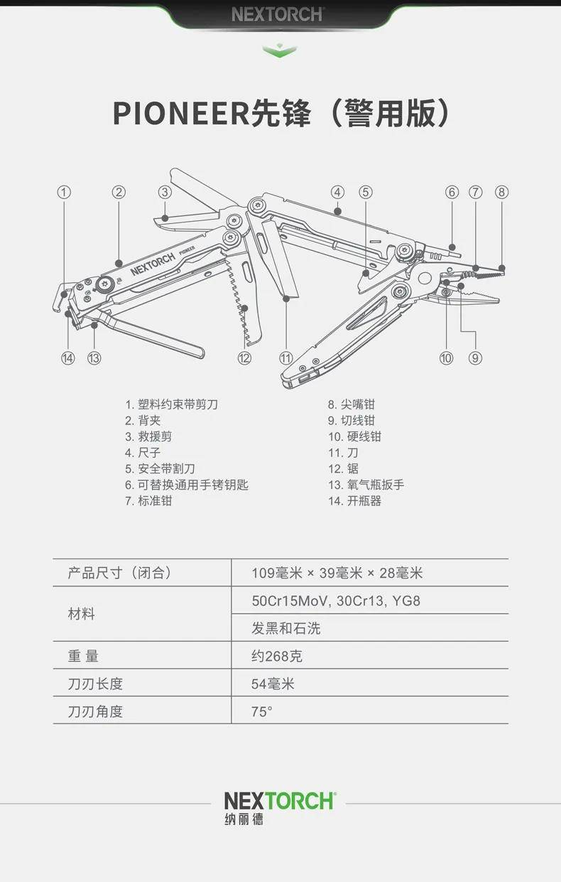 专为执勤和救援设计的14合1多功能工具组