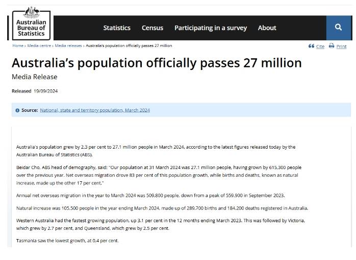 2024年澳大利亚人口多少_新数据!澳大利亚人口突破2700W,海外移民功不可没!