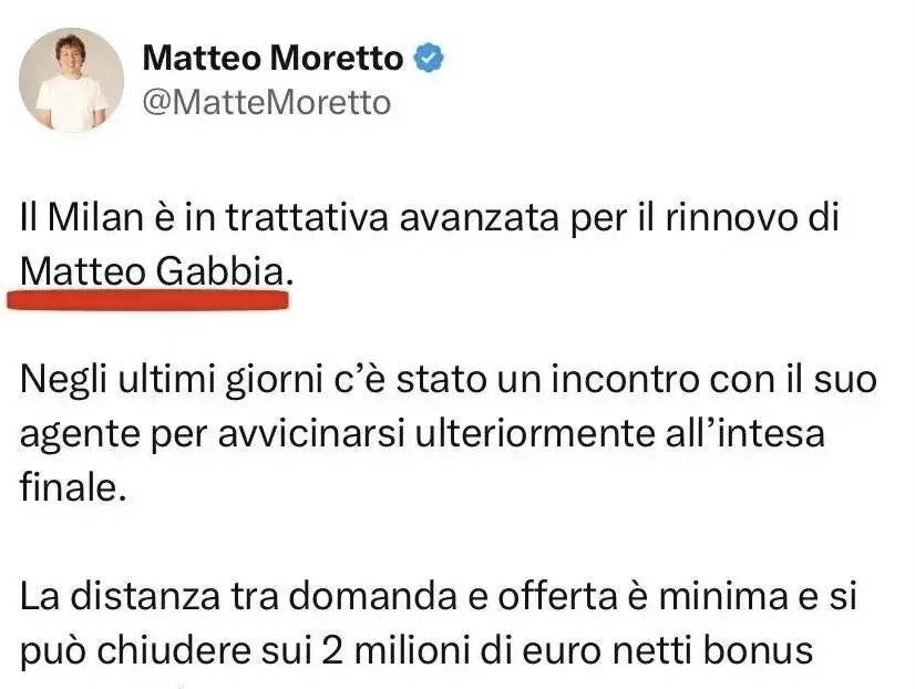 意甲媒体透露：加比亚续约谈判非常顺利，传闻年薪包括奖金在内税后200万欧元