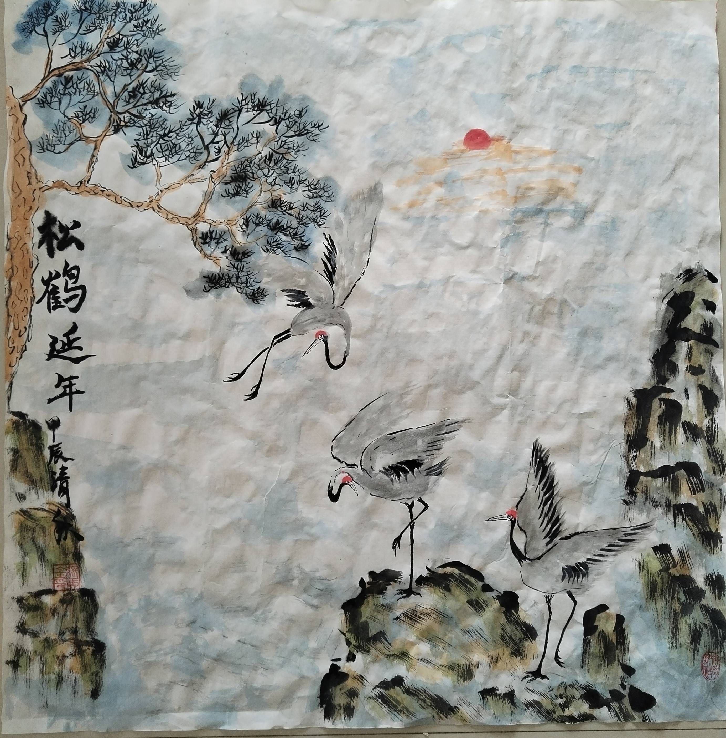 军旅画家张玉金作品:万事如意 松鹤延年